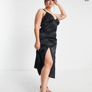 ASOS Design Curve lace insert satin midi slip dress